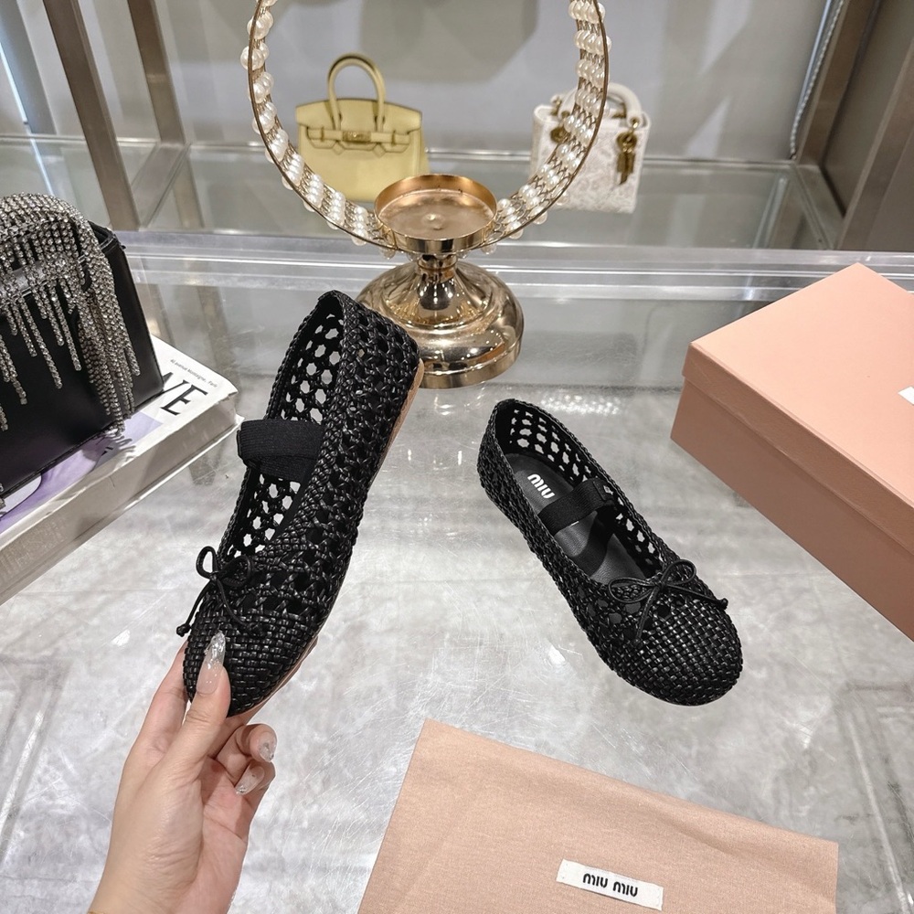 Miu Miu Black Woven Mary Jane Ballet Flats - Picture 6 of 6